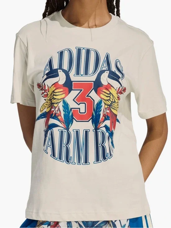 Adidas x FARM Rio Graphic Tee in Talc/Dark Marine NWT Size XL - Picture 1 of 5